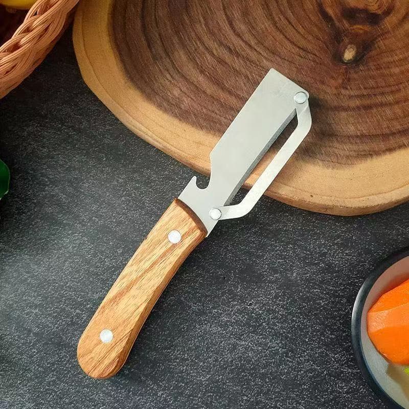 Descascador com cabo de madeira para uso na cozinha, adequado para melão de inverno, frutas e cana-de-açúcar, abridor de