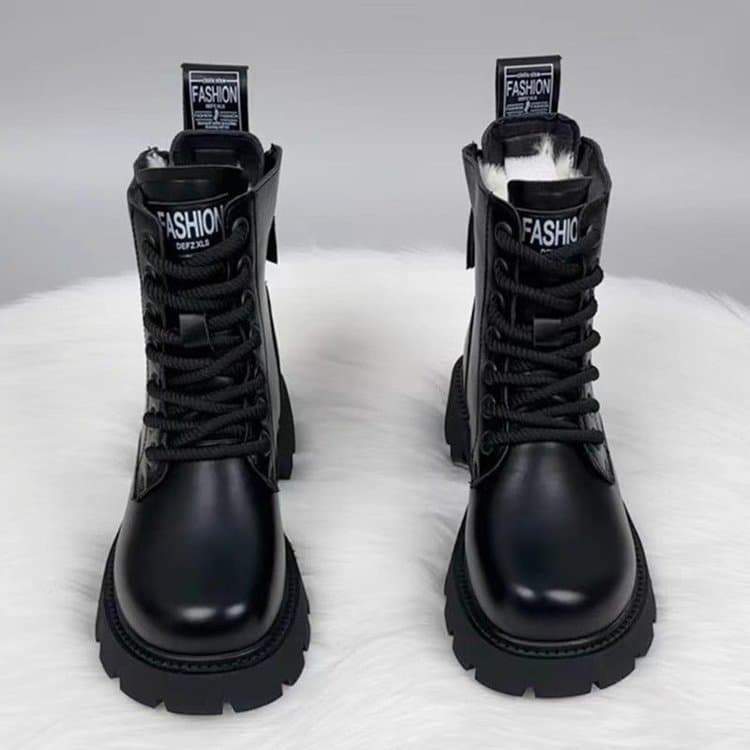 Sapatos de algodão quente de lã de inverno forro de lã botas de algodão grosso, botas Martin femininas, botas de neve fe