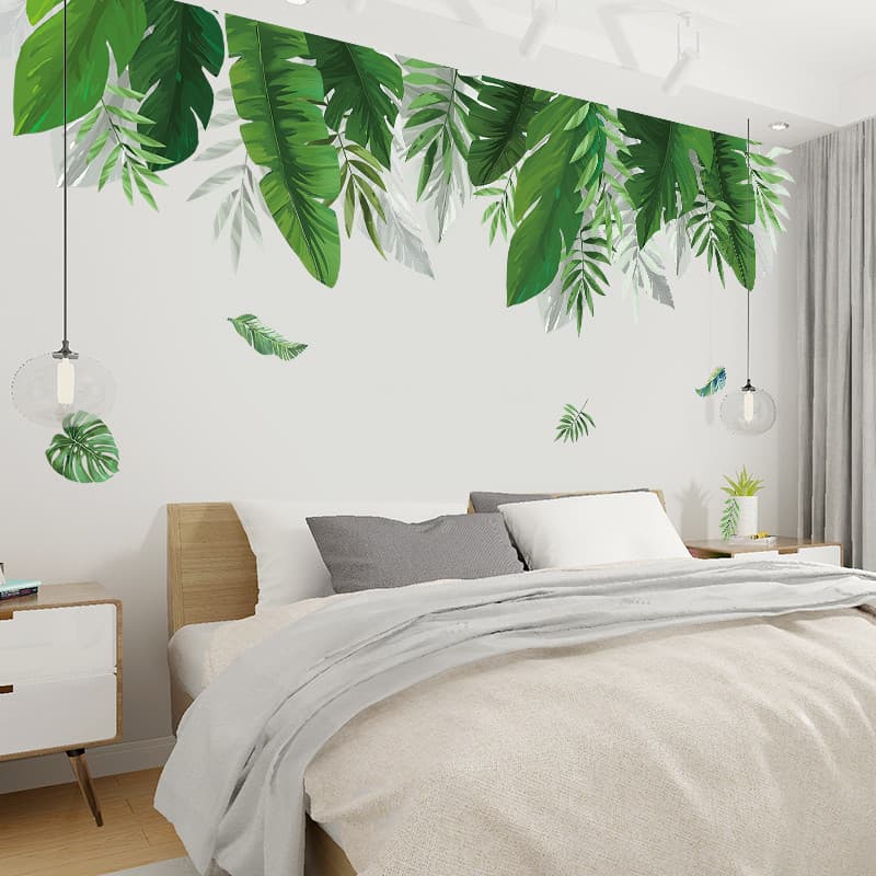 Fresco estilo nórdico ins folhas verdes adesivos de parede influenciador fundo adesivos de parede decoração para casa sa