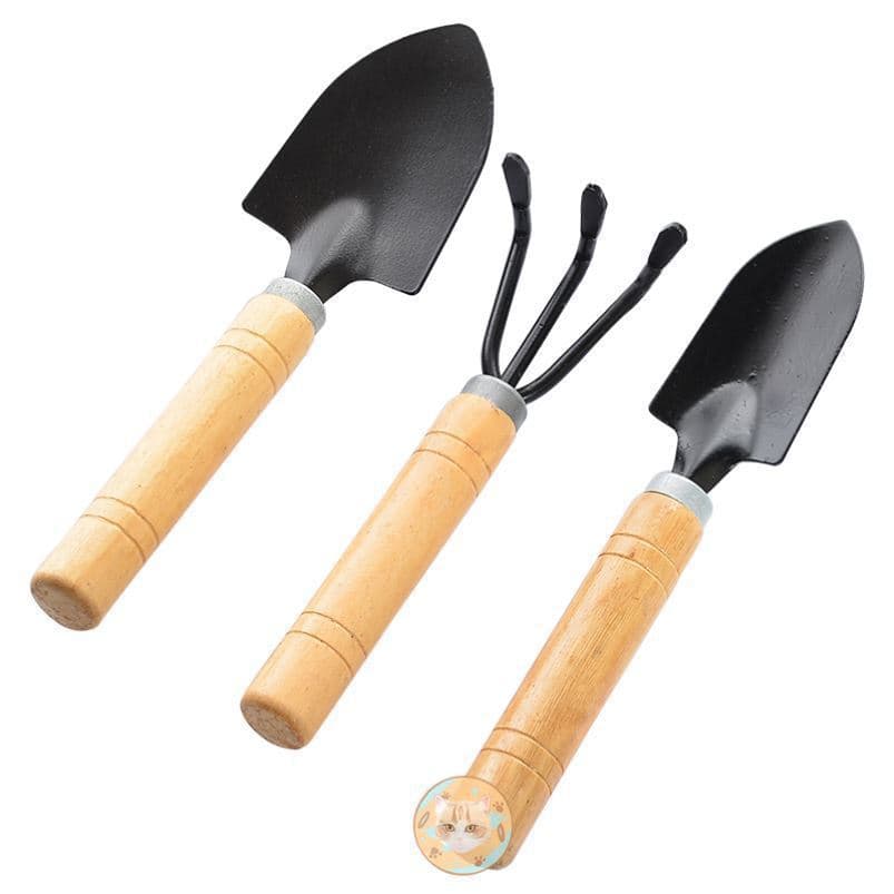 Conjunto de Ferramentas de Jardinagem 3 Peças com Cabo de Madeira, Pá e Rastelo de Metal, Kit de Plantio Manual para Suc