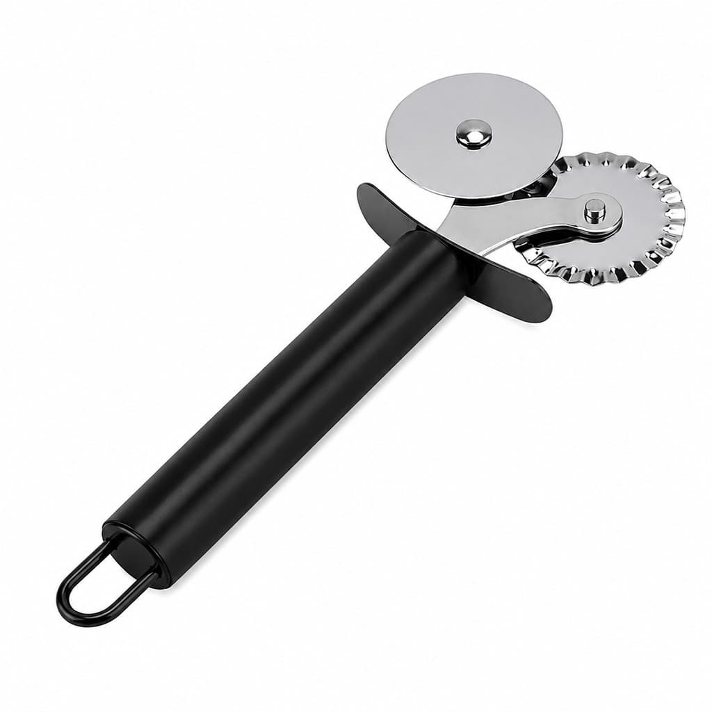 Carretilha Cortador Massa e Pizza  Ravioli Pastel Confeitaria Dupla Inox Corta E Fecha Cozinha