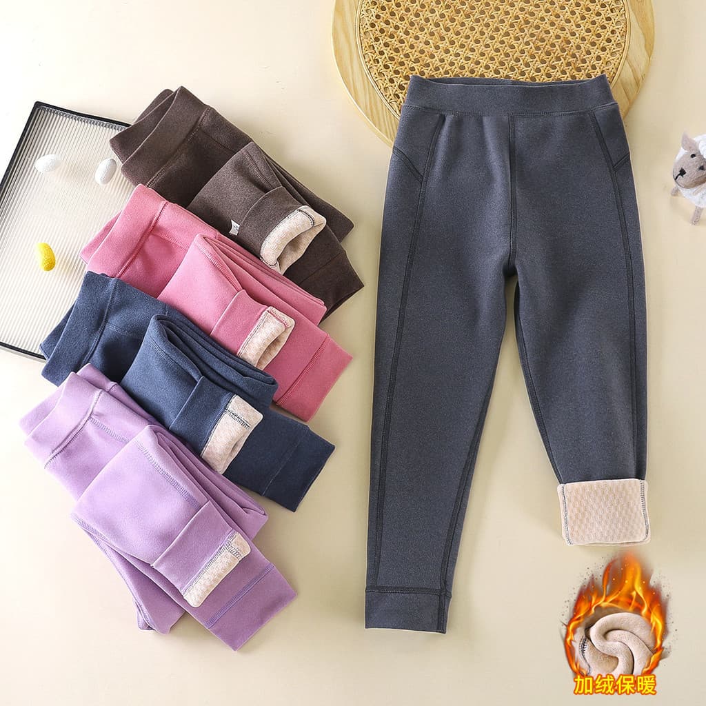 Novo estilo forro de lã infantil engrossado calças quentes inverno meninos meninas roupa interior Bottoming uniforme esc