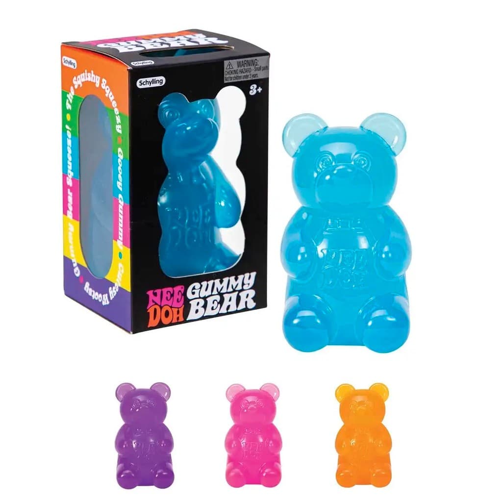 NeeDoh Gummy Bear – Brinquedo Sensorial de 3,5", Aperte, Puxe e Esmague, 4 Cores Sortidas, Cor Aleatória