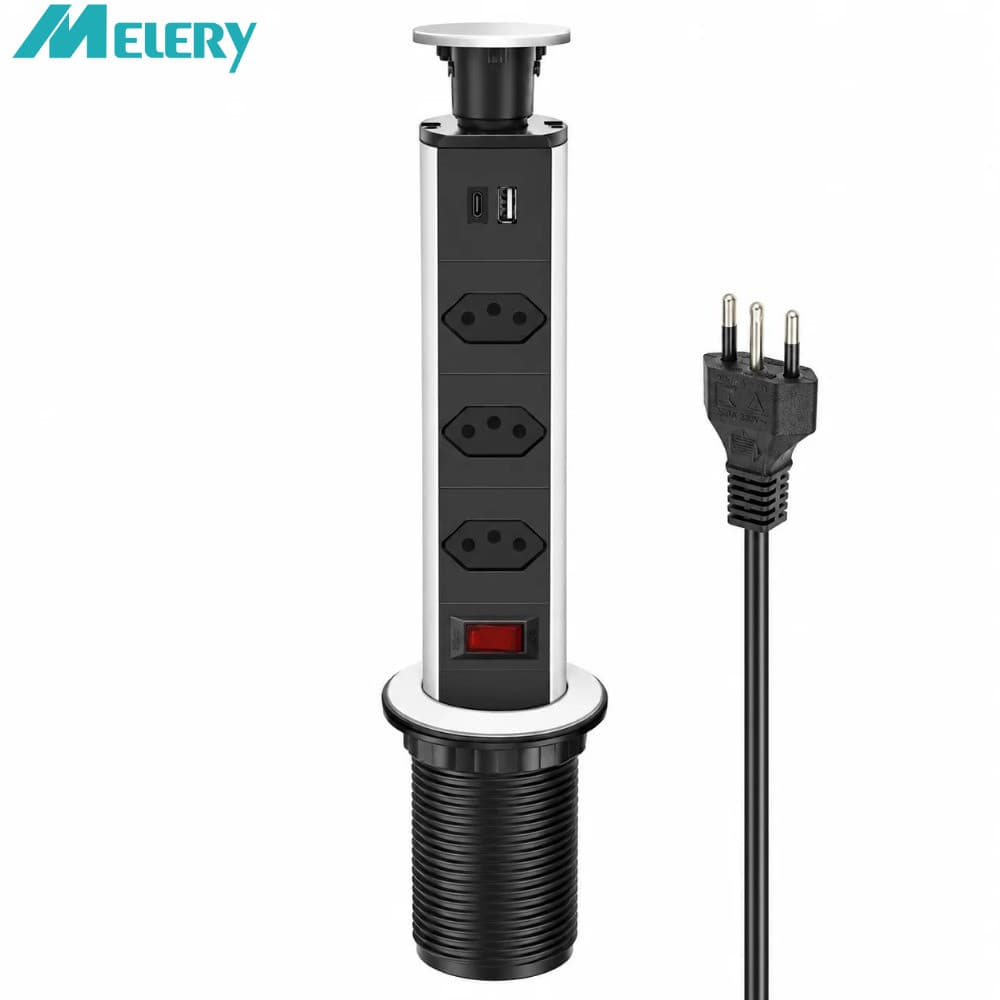 Melery Brasil Power Strip Pop Up Tomada Brasileira De Mesa Tomadas Elétricas Escritório Em Casa USB Tipo-C Carregador Ca