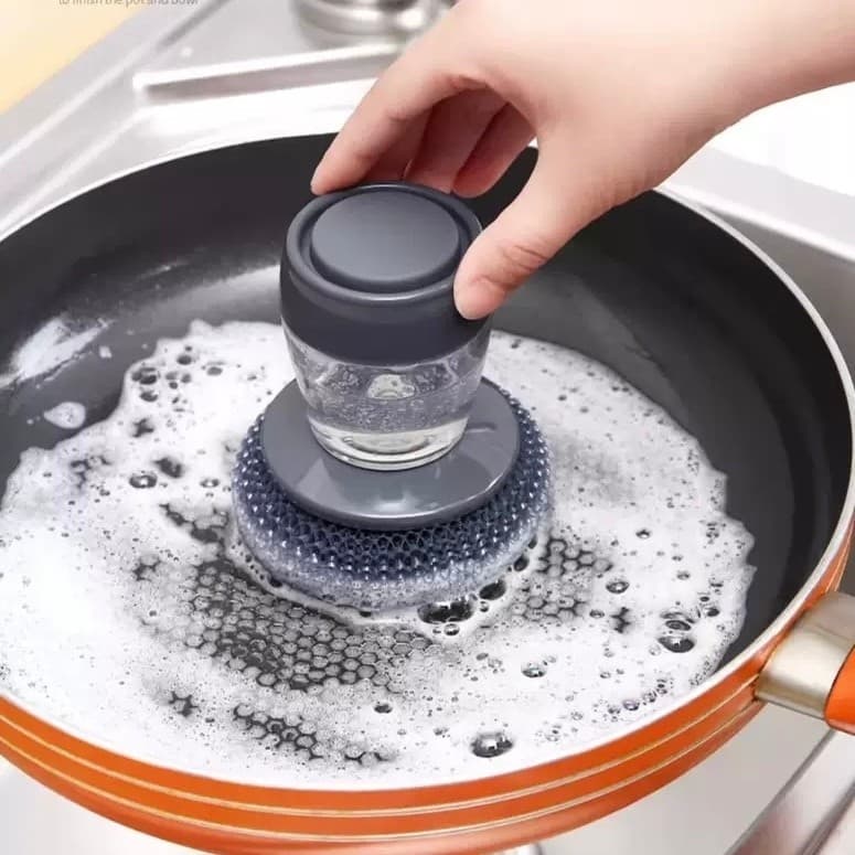 Escova de Limpeza de Cozinha 2 em 1 com Dispenser de Sabão Lava Louça e Panelas Sem Esforço WJ-053