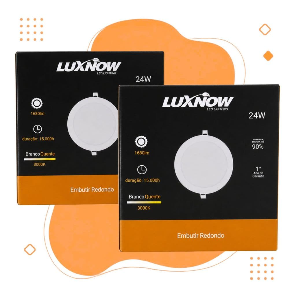 Kit Com 2 - Painel Led Emb Redondo 24w 3000k - 29,5cm X29,50cm - Branco Quente 100-240v -  LuxNow - Branco