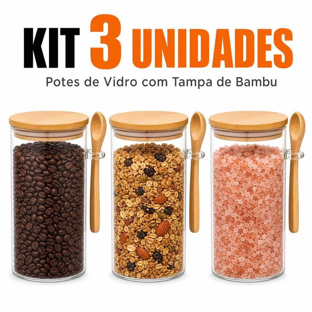 Pote Hermético de Vidro Borossilicato 750ml com Tampa e Colher de Bambu