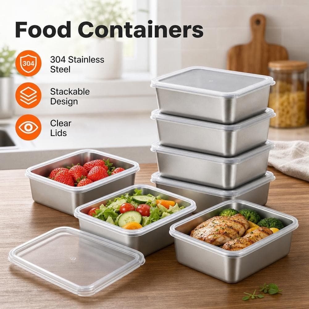 3 Caixa De Armazenamento De Alimentos De Aço Inoxidável Recipiente De Piquenique Retangular Comercial De Qualidade Alime