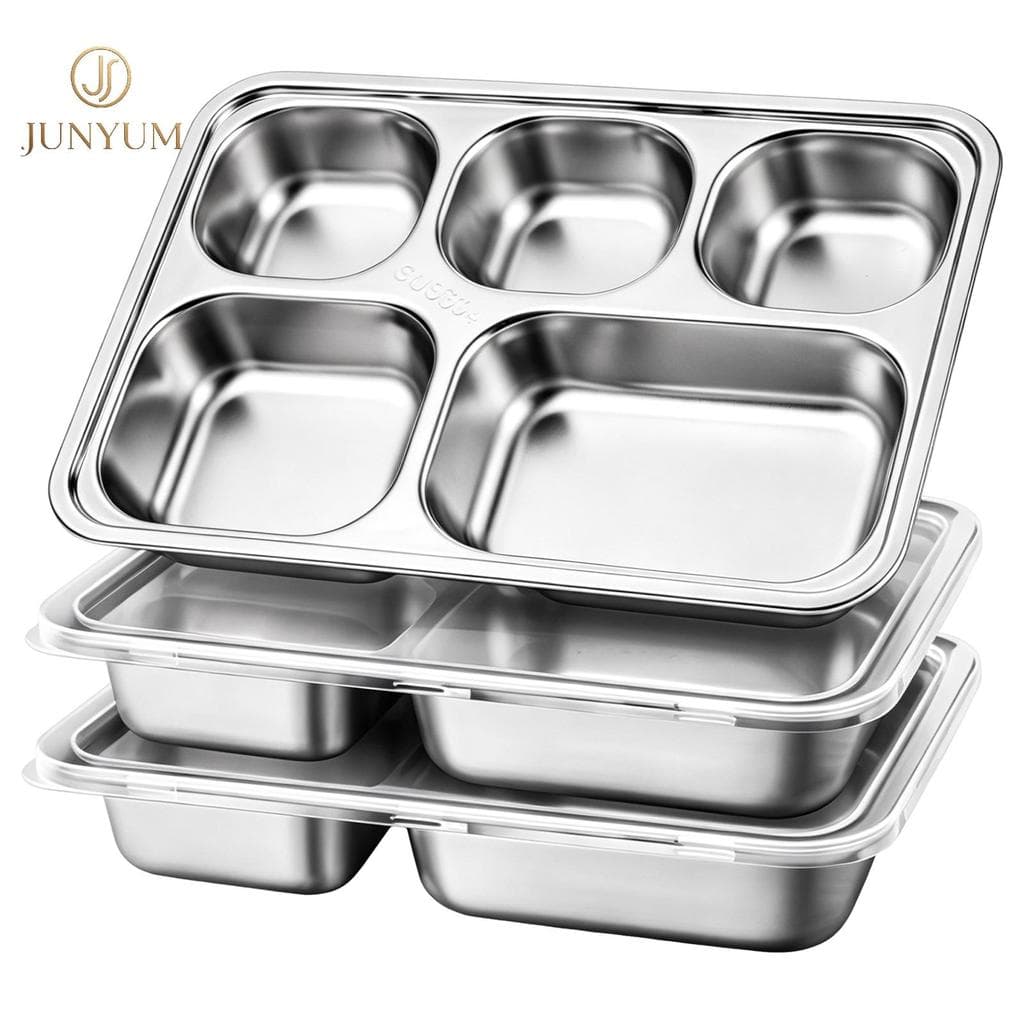 JUNYUM 3 Pa Recipientes Bento Sna De Aço Inoxidável 5 Compartimentos Com Tampas Seladas Armazenamento De Alimentos Reuti