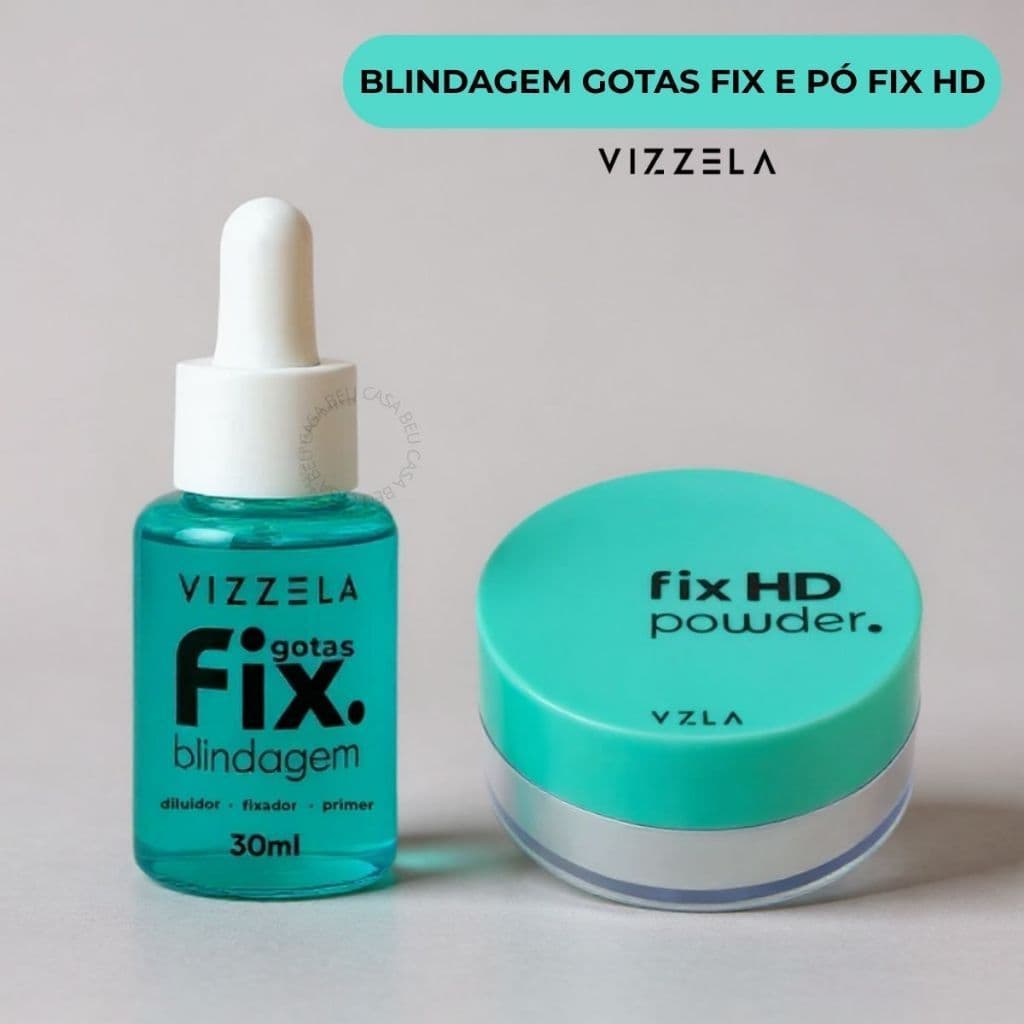 Blindagem Gotas Fix E Pó Fix HD Powder Vizzela Kit Maquiagem Fixada Envio Imediato