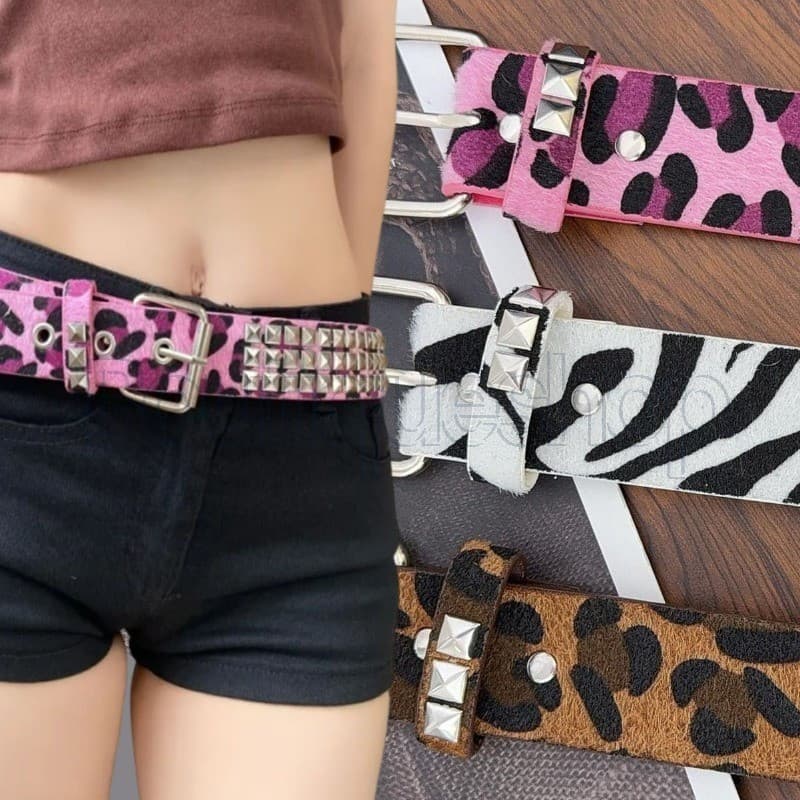 Cinto De PU Com Estampa De Leopardo E Fivela De Pino-Y2K , Punk , Gótico-Jeans , Acessórios De Decoração De Saias-Para M