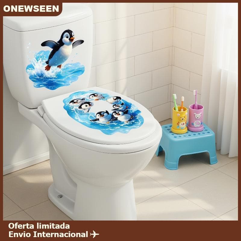 Cute Penguin Toilet Stiers Decalques De Parede Removíveis Autoadesivos À Prova D'água Para Banheiro