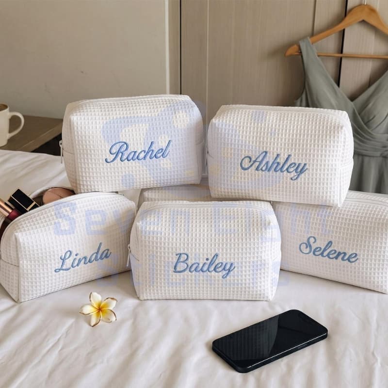 Bolsa De Maquiagem Bordada Em Forma De waffle | Personalizada Para Dama De Honra Presente De Festa De Casamento Higiene