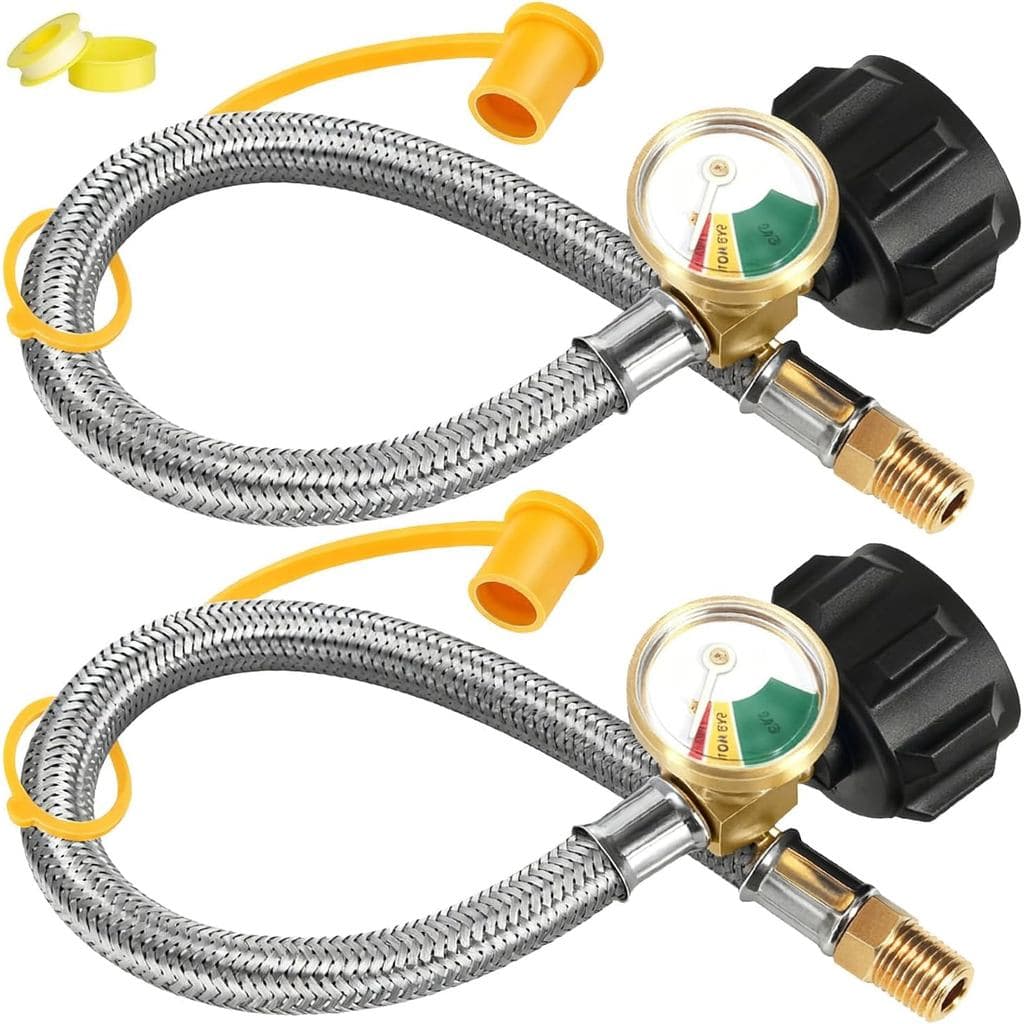 Mangueira de Propano para RV com Manômetro, Pacote com 2 Unidades - Mangueira de Aço Inoxidável Trançada para Tanque de
