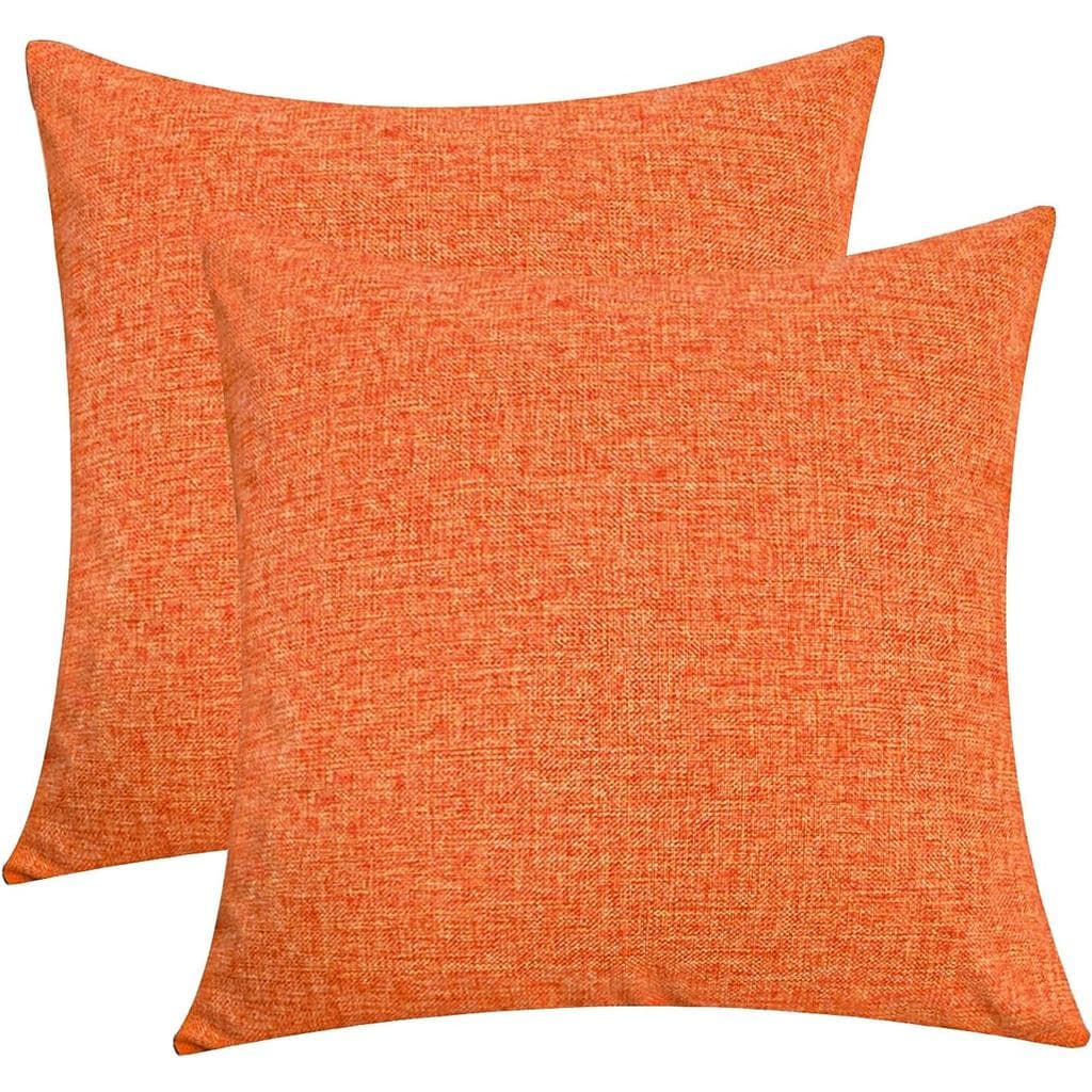 Conjunto Artcest de 2 Capas de Almofada Decorativas em Linho de Juta Laranja, Capas de Almofada Estilo Fazenda para Deco