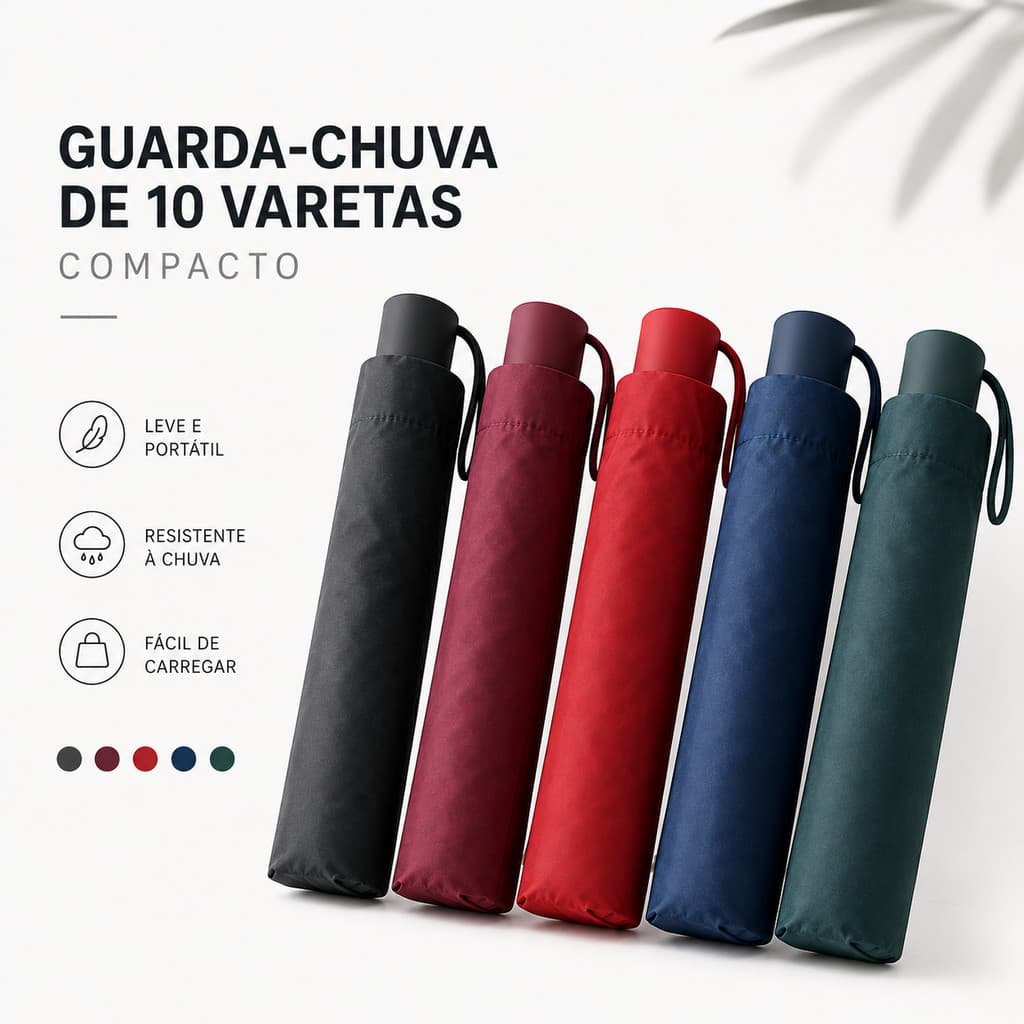 Guarda-Chuva Dobrável 10 Varetas 124cm Resistente Leve Tecido Impermeável Contra Vento  Liso-70cm Unissex