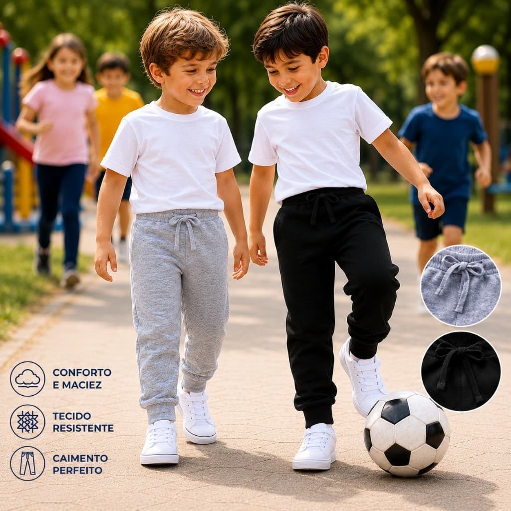 Kit 2 Calças Infantis Masculina Moletom Lisas Sem Estampa Calça De Algodão Feminina Premium