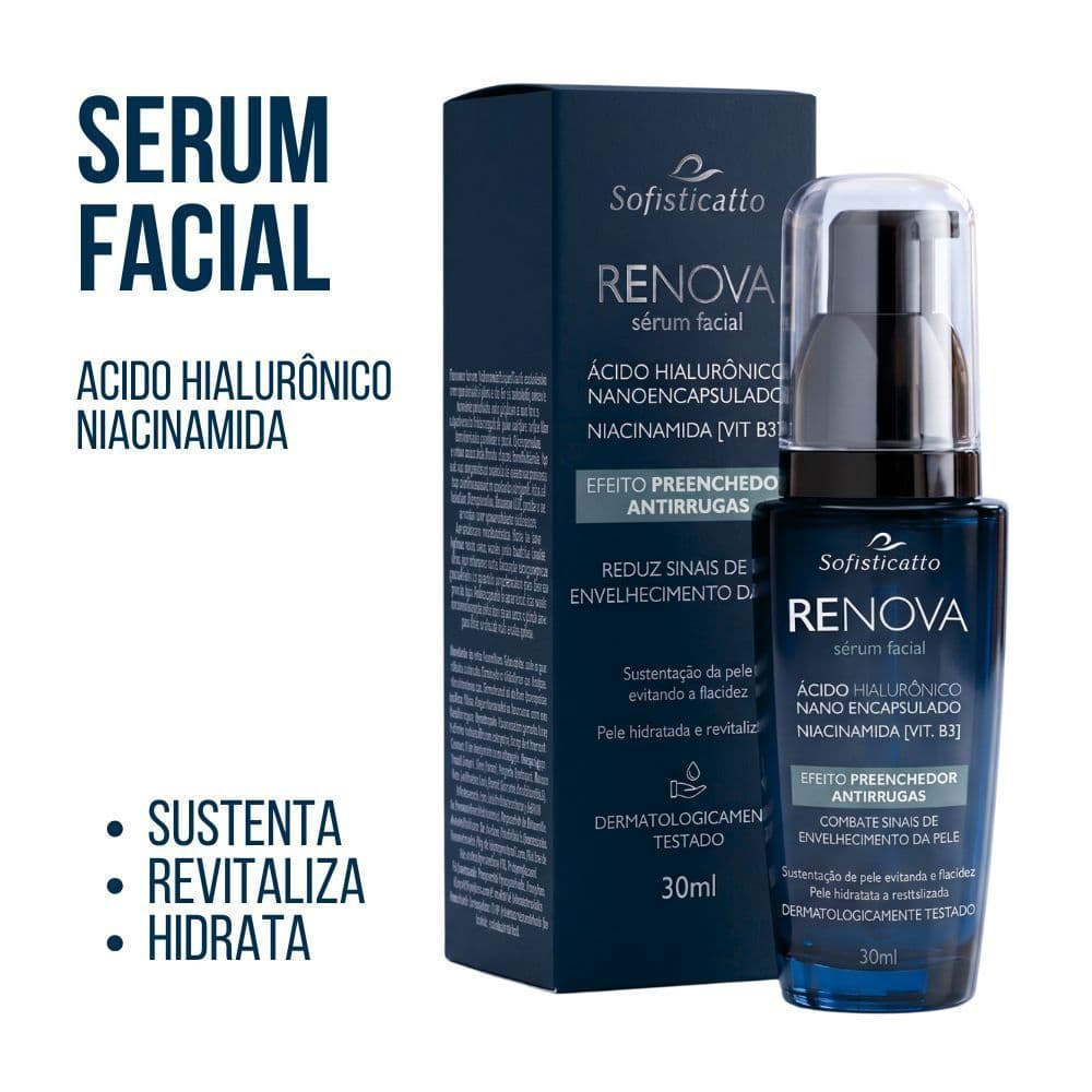 Sérum Anti-Idade Preenchedor clareador Antirrugas Renova com Ácido Hialurônico 30m Hidratante Facial