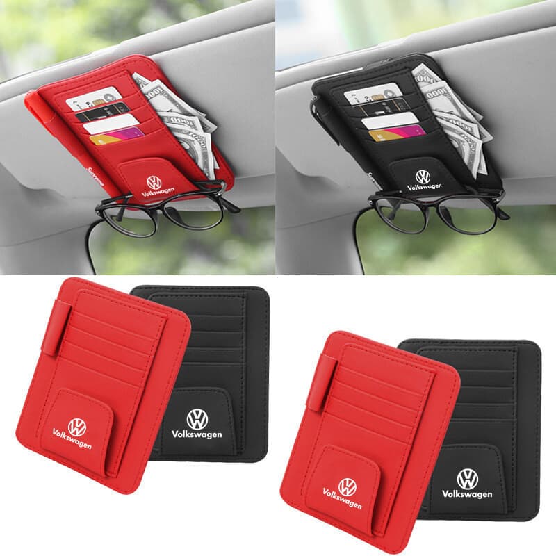 Organizador de Visor Solar para Carro Volkswagen, Bolsa de Armazenamento de Cartões, Suporte para Óculos, Clipe, 1 Unida