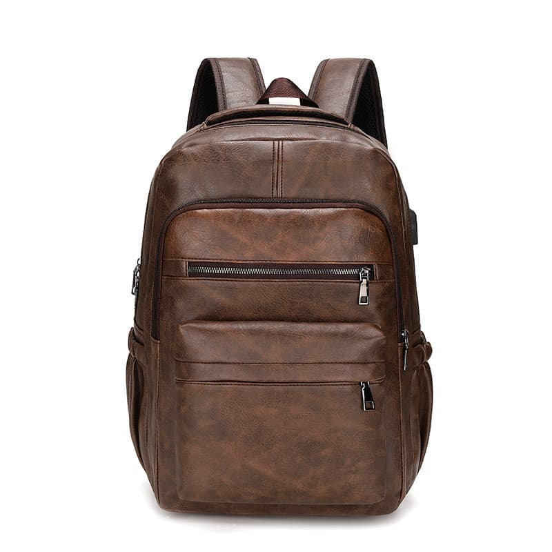 Mochila de viagem masculina em couro estilo coreano, mochila multifuncional à prova d'água para laptop, ideal para estud