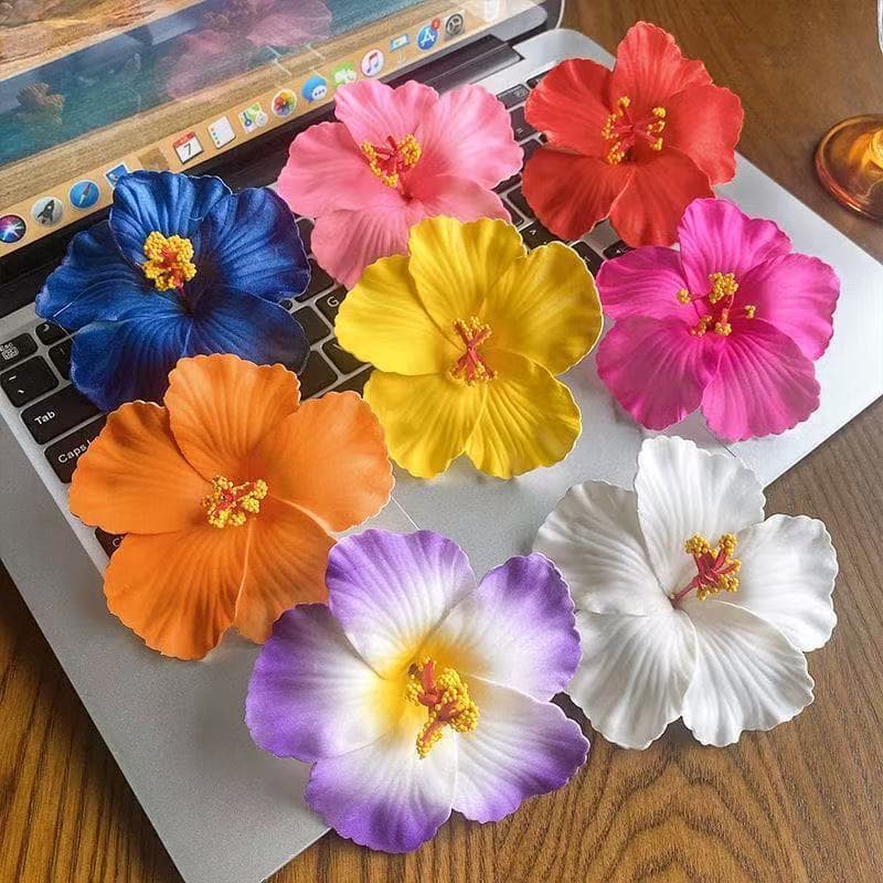 Presilha de cabelo boêmia com flores, estilo de férias, para mulheres, com flores de plumeria e hibisco, adequada para s