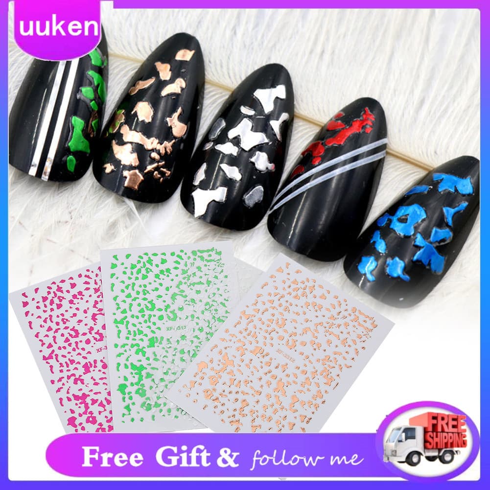 Uukendh 12pcs adesivos de nail art decalques autoadesivos tridimensionais para uso em casa e salão de beleza Adesivo