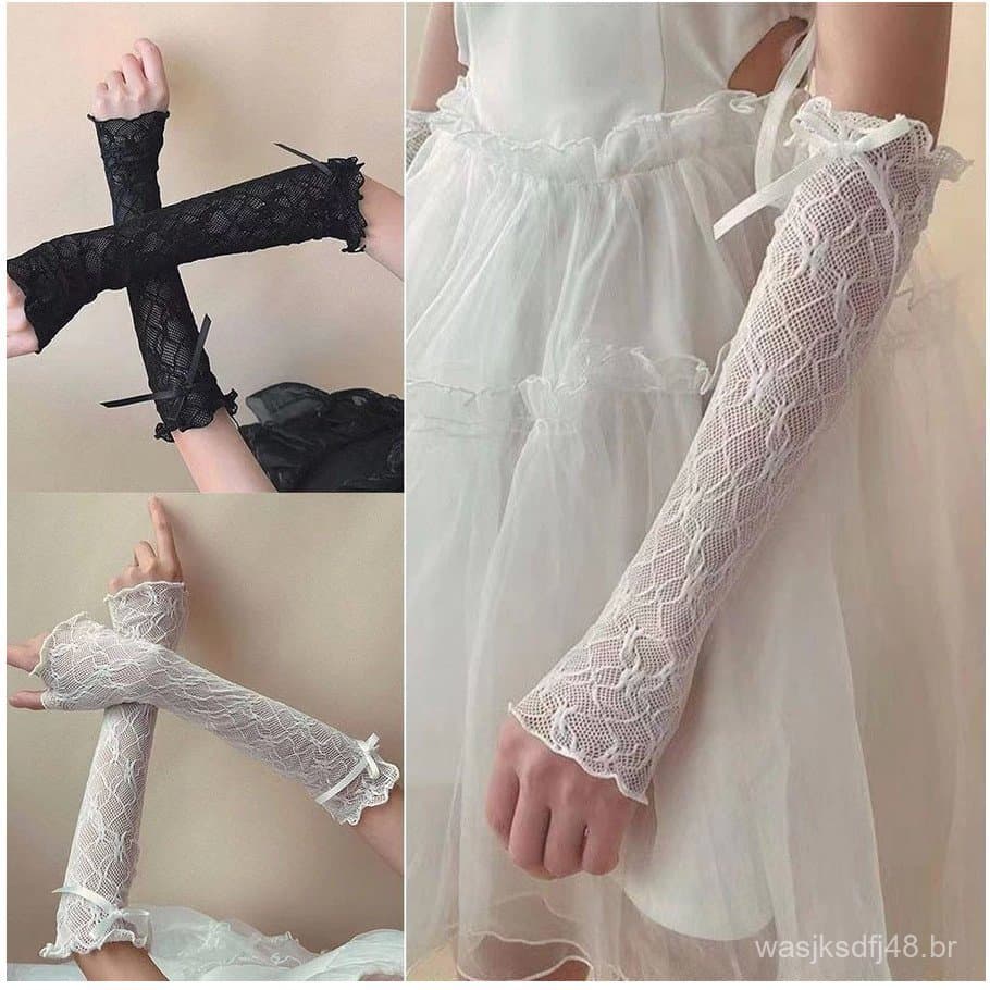 Luva Renda Arrastão com Laço  Cosplay Moda Anime Flexíveis  Festa Fantasia Acessório lorita saara yh7004