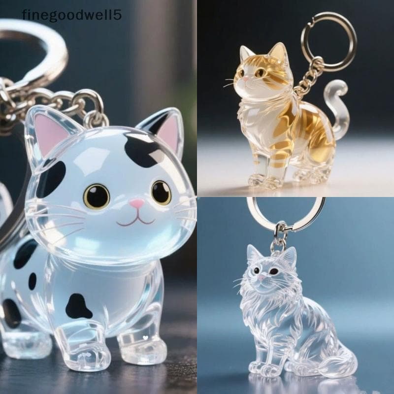 Finegoodwell5 Chaveiro De Armazenamento De Cabelo De Gato Fofo , Pingente Transparente , Pele De Animal De Estimação , C