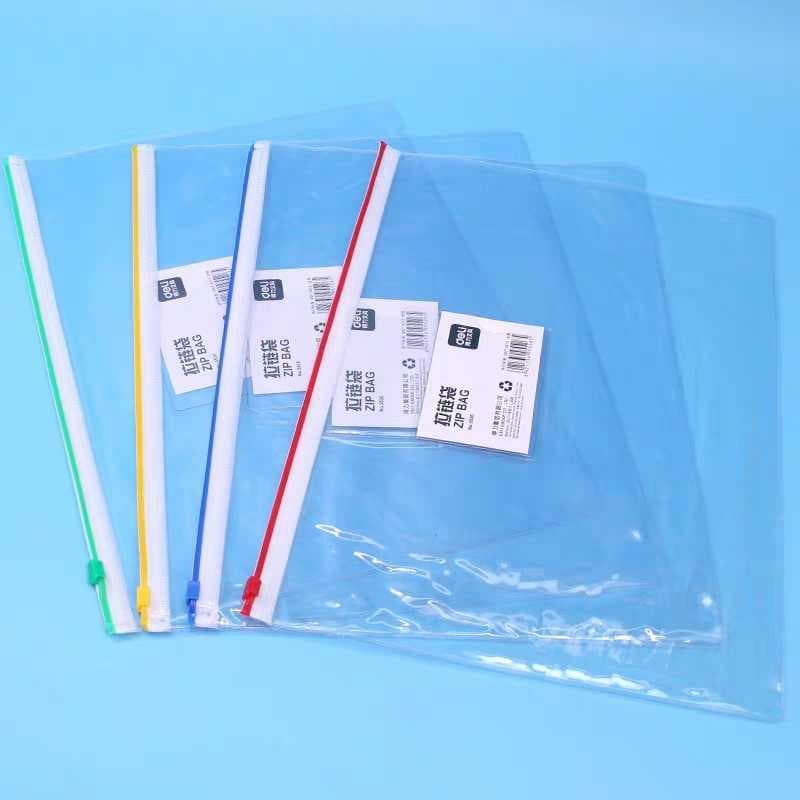 Deli 5526 Bolsa com zíper Bolsa de arquivo Bolsa de papelaria de plástico transparente Pasta A4 Bolsa lateral para puxar