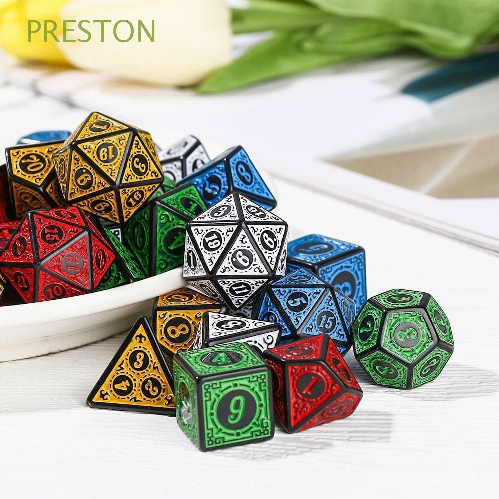 Conjunto de 7 Dados D4 PRESTON D6 D8 D10, Dados Poliédricos Duráveis de Resina para Jogos de Tabuleiro e Jogos de Mesa R