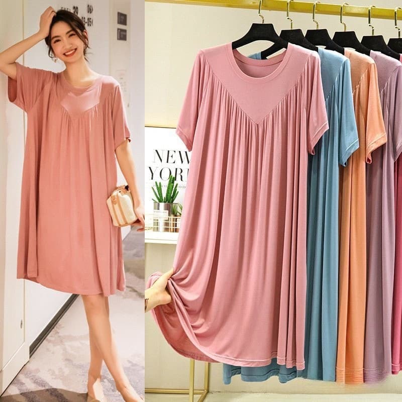 Plus Size Sleepwear Nighties Vestido De Noite Solto Manga Fina Linha Embalada Curta 9 Cores D47I