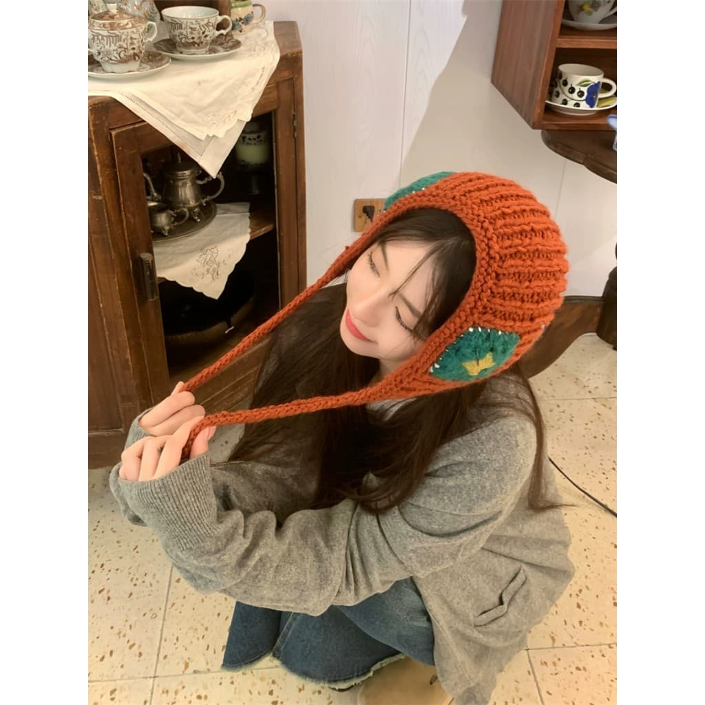 Estilo japonês ins ~ doce dopamina mão-malha triângulo cachecol bandana feminino Retro crochê quente proteção de orelha