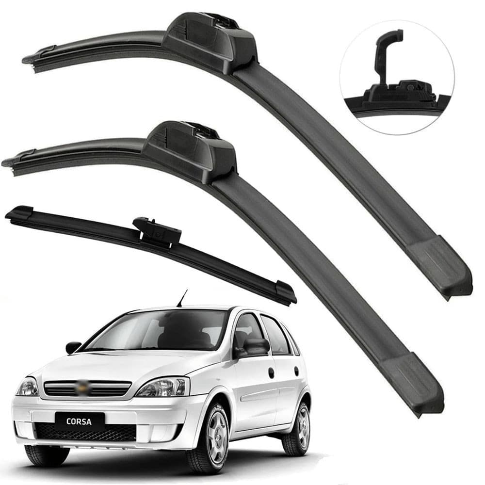 Kit 3 Palheta Parabrisa Dianteira e Traseira Corsa Hatch 2004 até 2012 20p 18p 15e