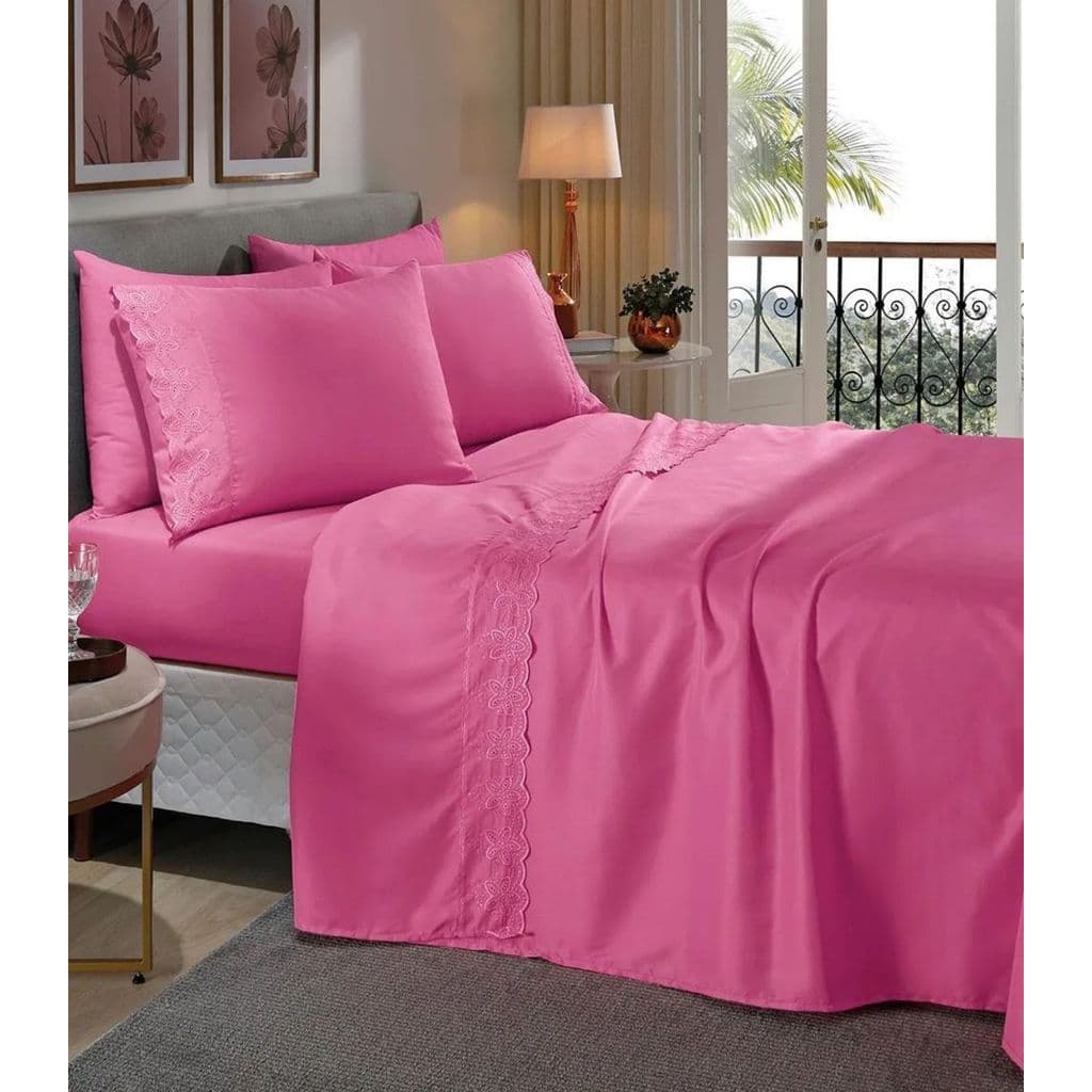Jogo De Cama 200 Fios Queen 4 Peças Lar E Lazer Rosa