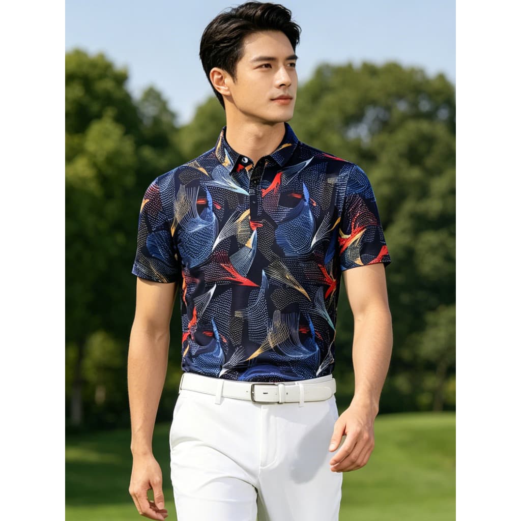 Verão golfe roupas masculinas cor de manga curta camiseta estiramento de secagem rápida respirável topo roupas de golfe