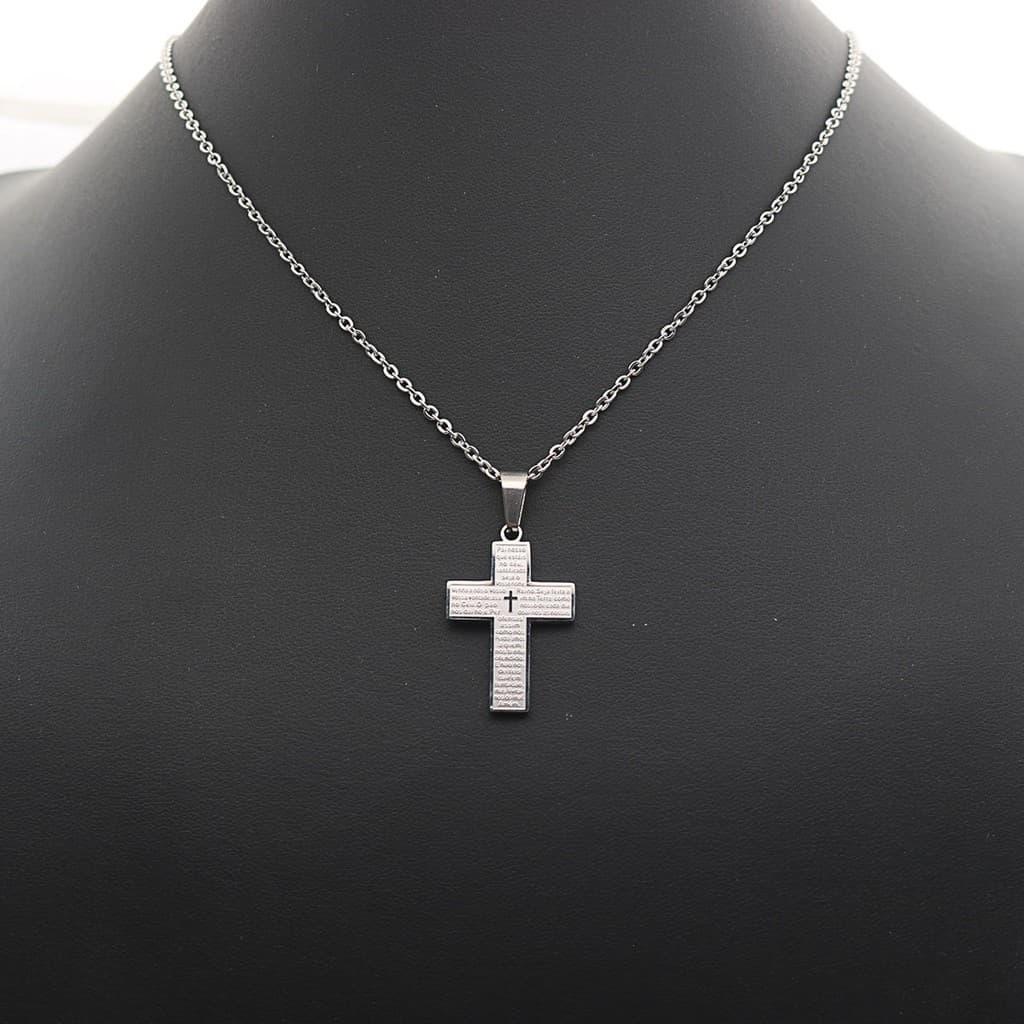 Colar Corrente Masculino com Cruz Crucifixo Pai Nosso Em Aço inoxidável  nao escurece