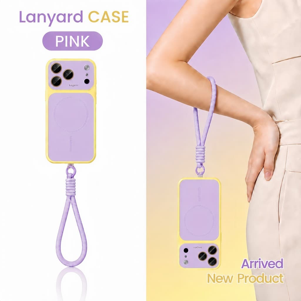 Nova Capa De Cordão Magnético De Cor Contrastante Para iPhone 13 14 15 16 17 Pro Max Com Pulseira Curta À Prova De Choqu
