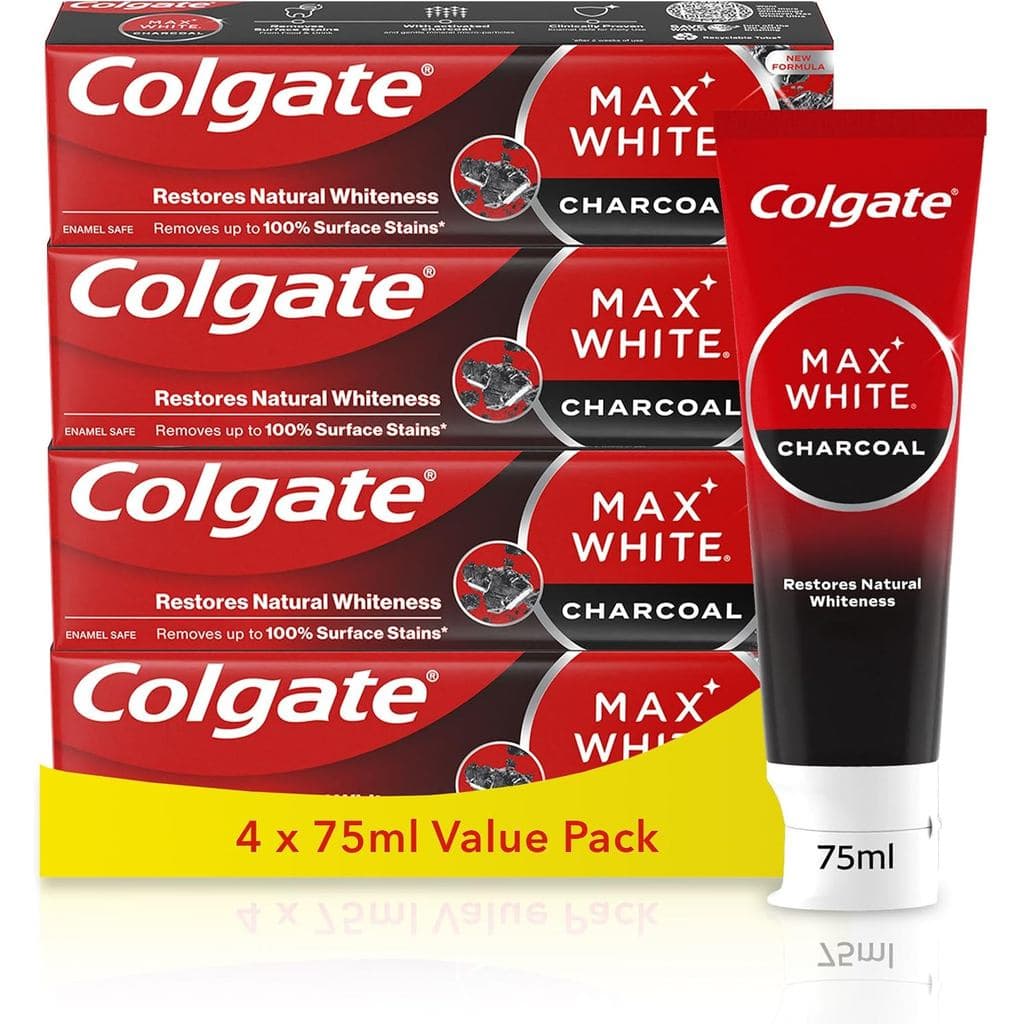 COLGATE Max White 4x75ml |   Pasta de dente para clareamento dental |   Fórmula clinicamente comprovada |   remove até 1