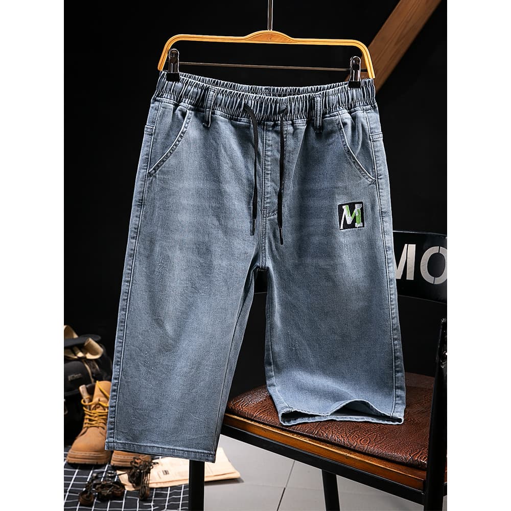 Verão solto plus size Denim shorts masculino cintura elástica All-Match calças cortadas plus size roupas masculinas mais