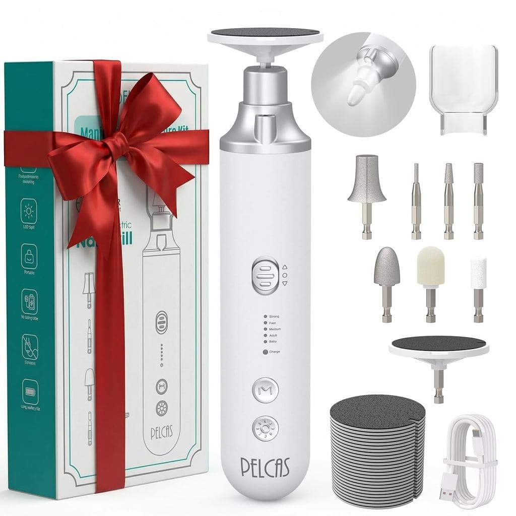 PELCAS Lixadeira Elétrica de Unhas 8 em 1 com Luz LED, Lixadeira de Unhas Sem Fio, 5 Velocidades, Lixadeira de Unhas dos