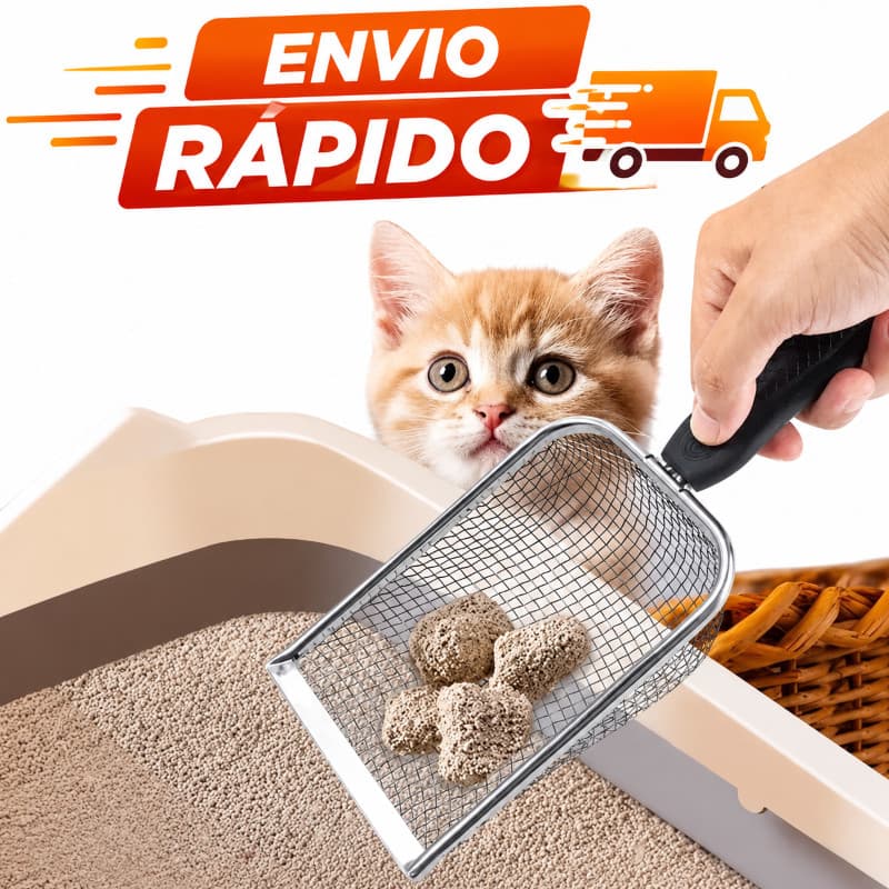 Pá Peneira de Areia Coletora Higiênica Pet Gato Cachorro Lagarto Aço Inox - Caixa de Areia