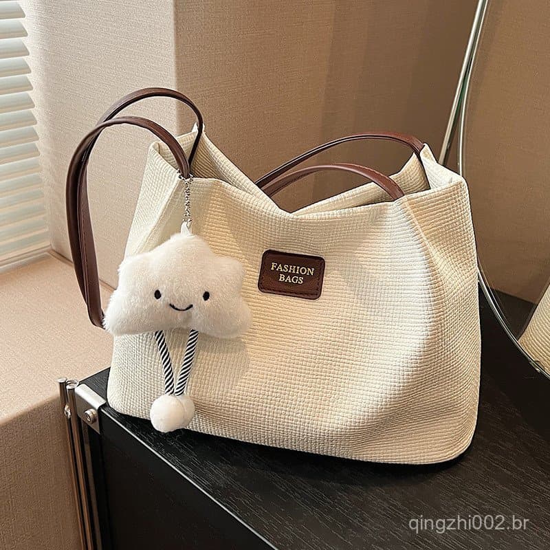 Bolsa de ombro feminina de grande capacidade, versátil e simples para o outono, elegante bolsa tote estilo bucket para o