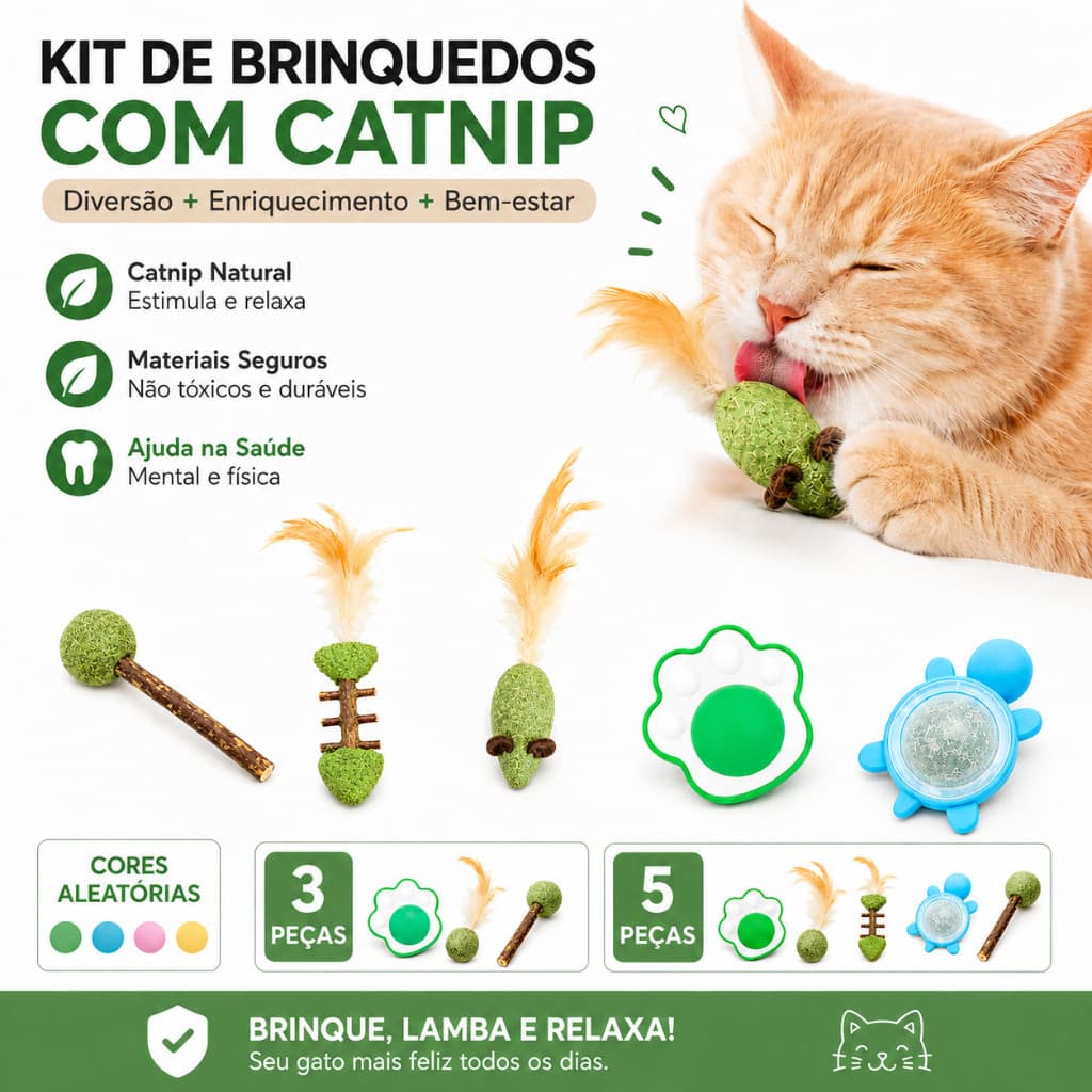 Kit Brinquedos Para Gato Com Catnip Natural Erva De Gato Mordedor Interativo Antiestresse