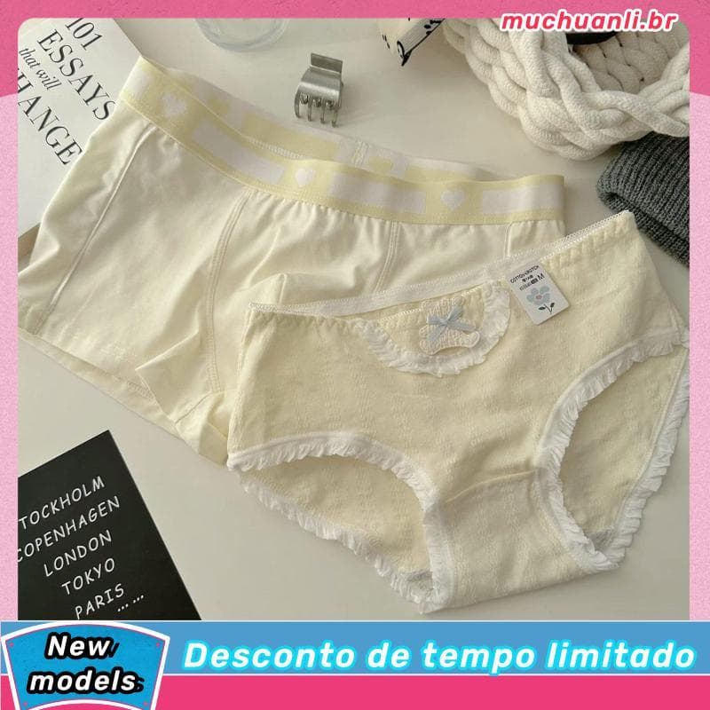 Leite amarelo bordado flor urso renda casal roupa interior um masculino um feminino puro algodão 7A antibacteriano 2025