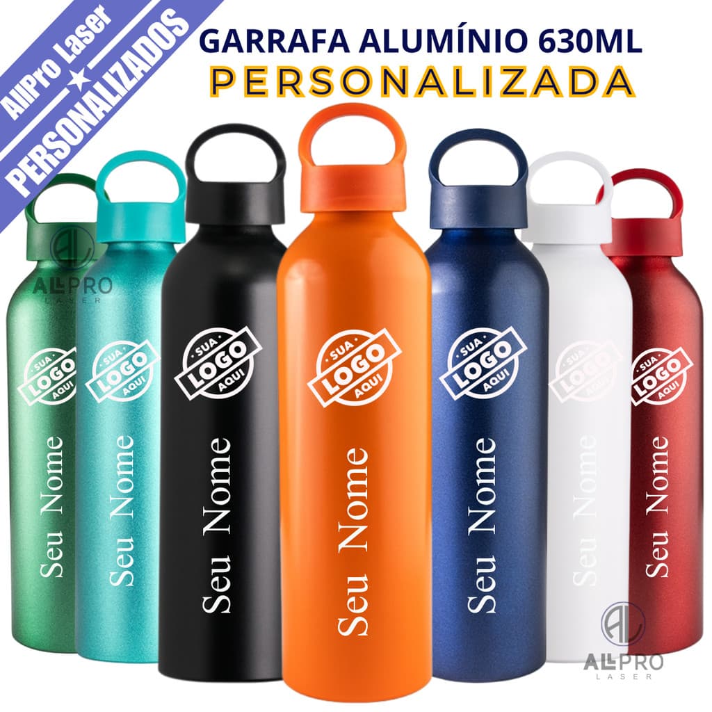 Garrafa Squeeze Alumínio 630ml Personalizada Logo Nome Brindes
