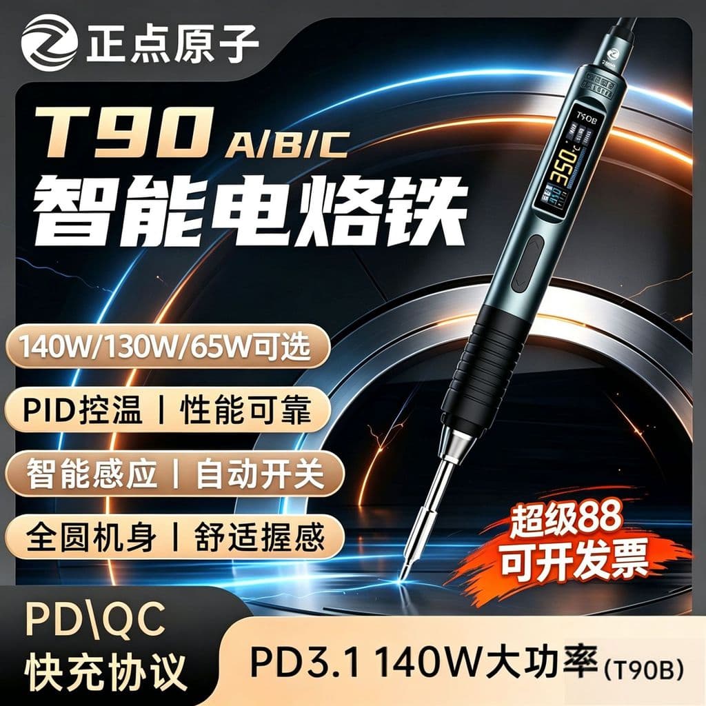 Ferro de Solda Elétrico Inteligente Zhengdian Atom T90, Estação de Solda Portátil com Temperatura Constante, Caneta de S