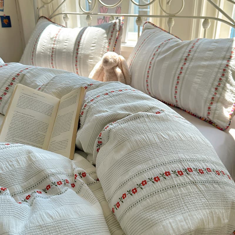Ins estilo Pastoral fresco 100% algodão lavado Jacquard conjunto de quatro peças lençol capa de edredão cama