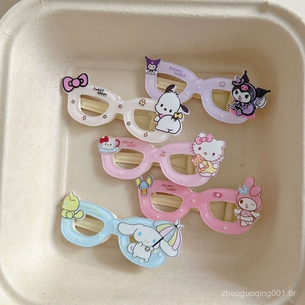 Os cinco tipos de presilhas de cabelo em formato de armação de óculos da Sanrio, presilhas fofas e femininas, presilhas