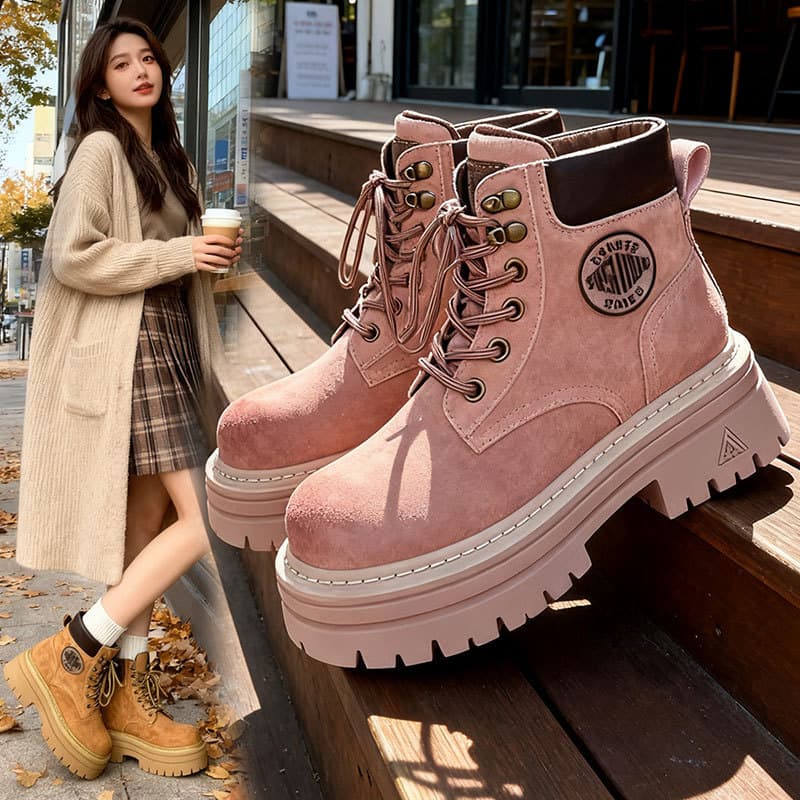 Botas Martin Femininas 2025, Novo Estilo Britânico, Botas Amarelas que Aumentam a Altura para Primavera e Outono, Botas