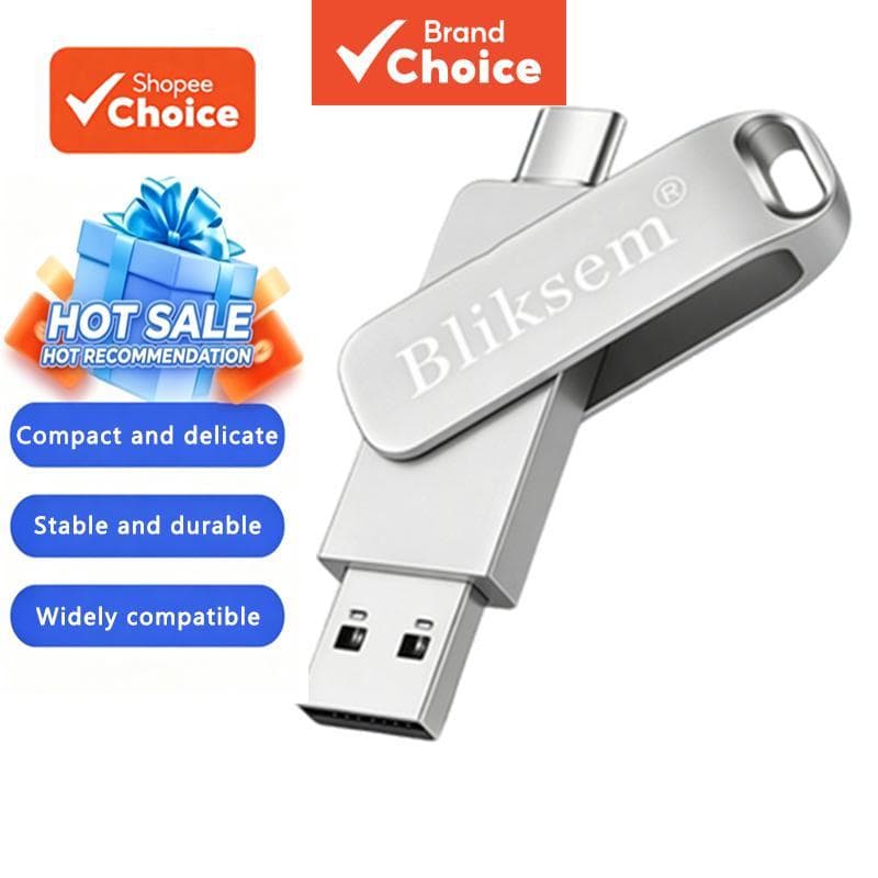 USB e Flash Drive de Interface Dupla Tipo C, Pen Drive à Prova d’Água, Capacidade Real 8GB/16GB/32GB, Armazenamento de